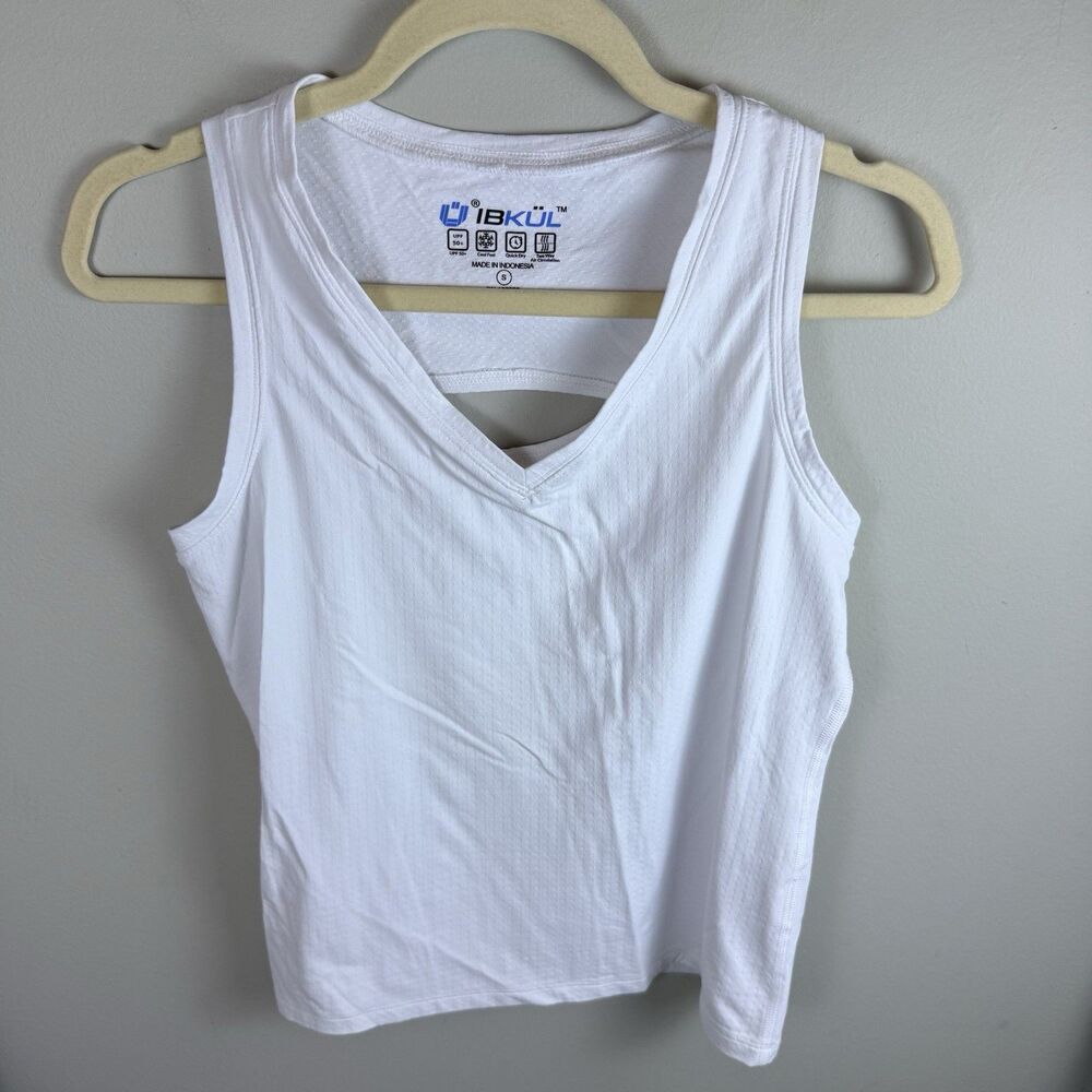 IBKUL Women's Tennis Tank Top White Small UPF 50 Cutout V Neck Golf Gym Tennis